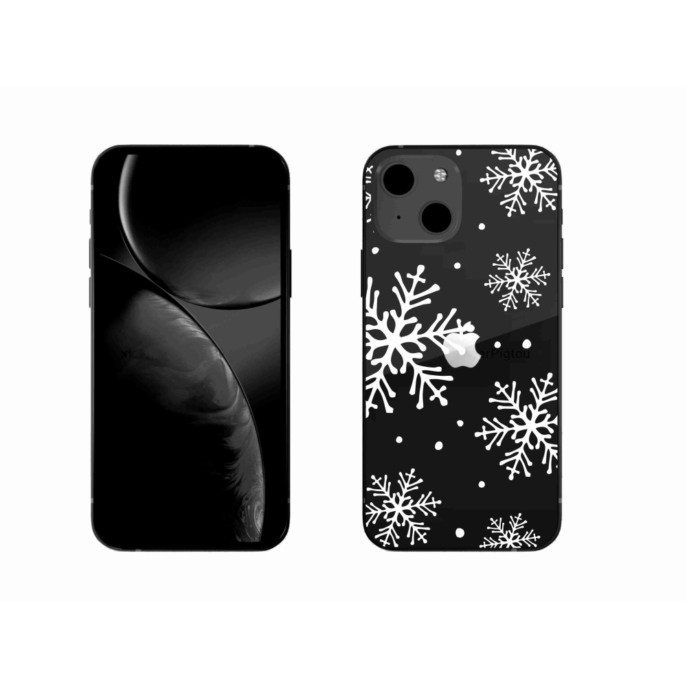 Gelový kryt mmCase na iPhone 13 6.1 - bílé vločky na průhledném pozadí