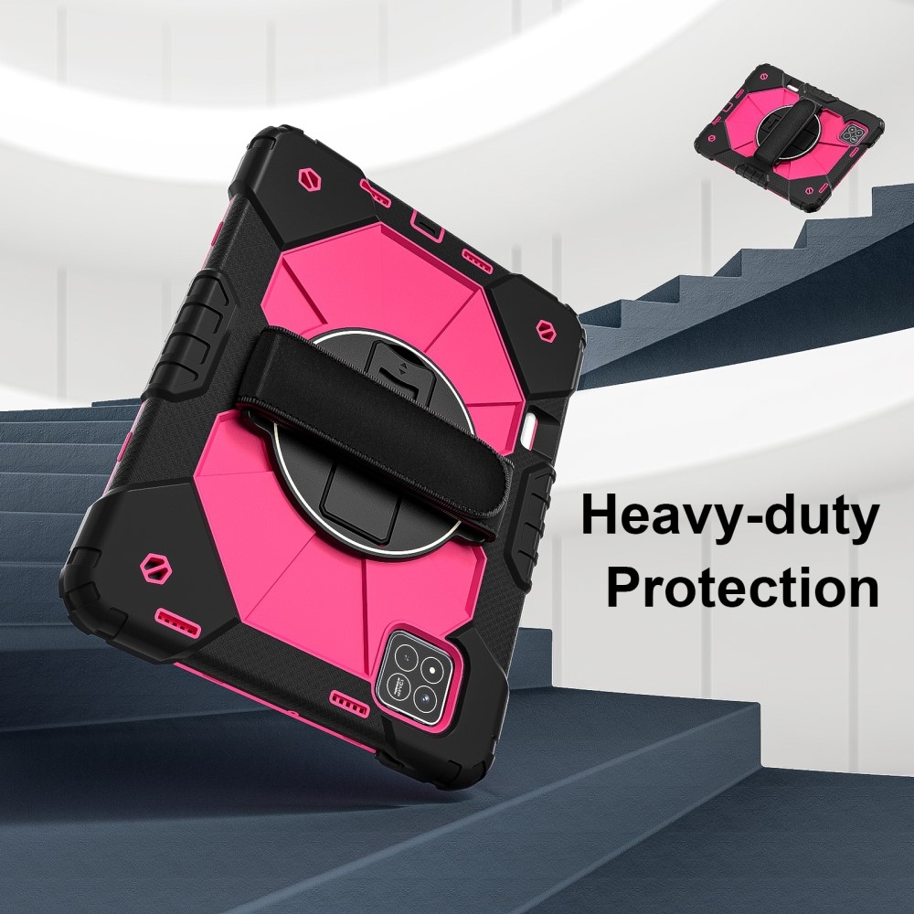 Strap odolný kryt s držákem na ruku a ramenním popruhem na Xiaomi Pad 7/7 Pro - černý/rose