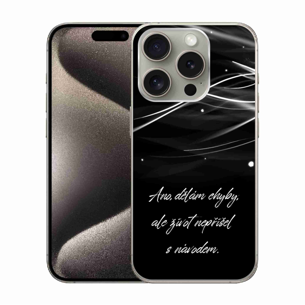 Gelový kryt mmCase na iPhone 15 Pro - citát černé pozadí