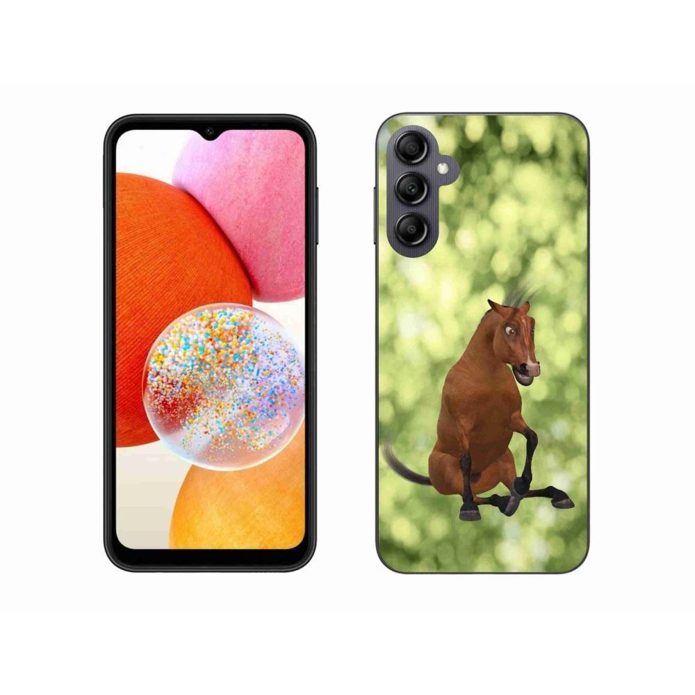 Gelový kryt mmCase na Samsung Galaxy A14 4G/5G - hnědý kreslený kůň 1