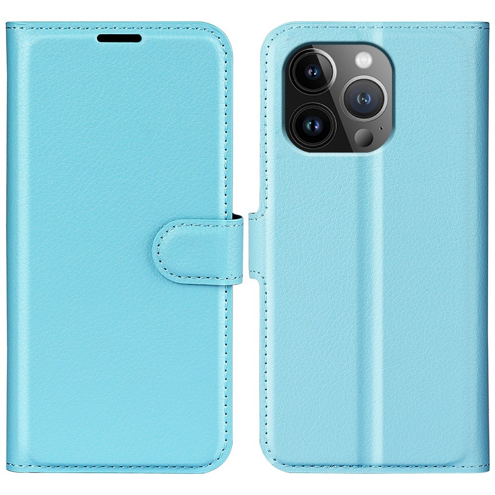 Litchi knížkové pouzdro na iPhone 15 Pro - modré