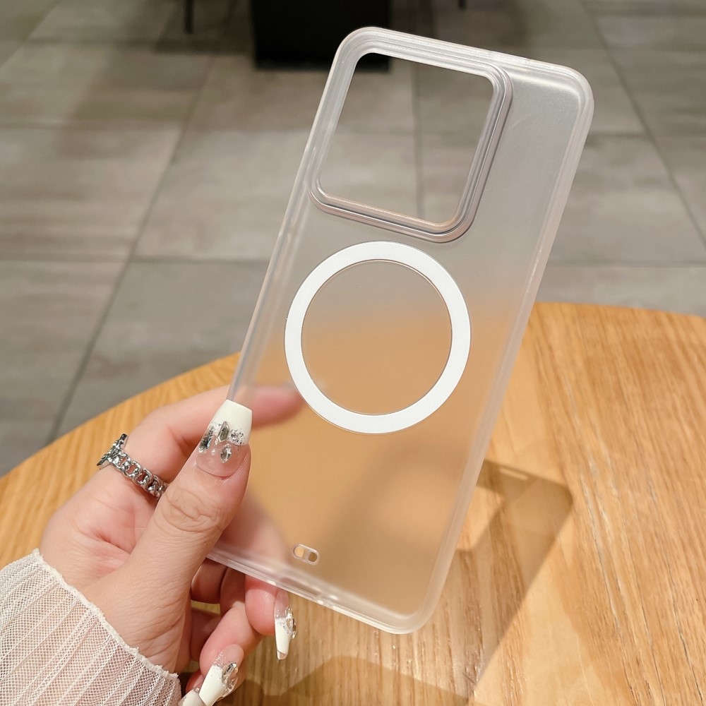 Matný gelový obal s pevnými zády a MagSafe na Xiaomi 14 - průhledný