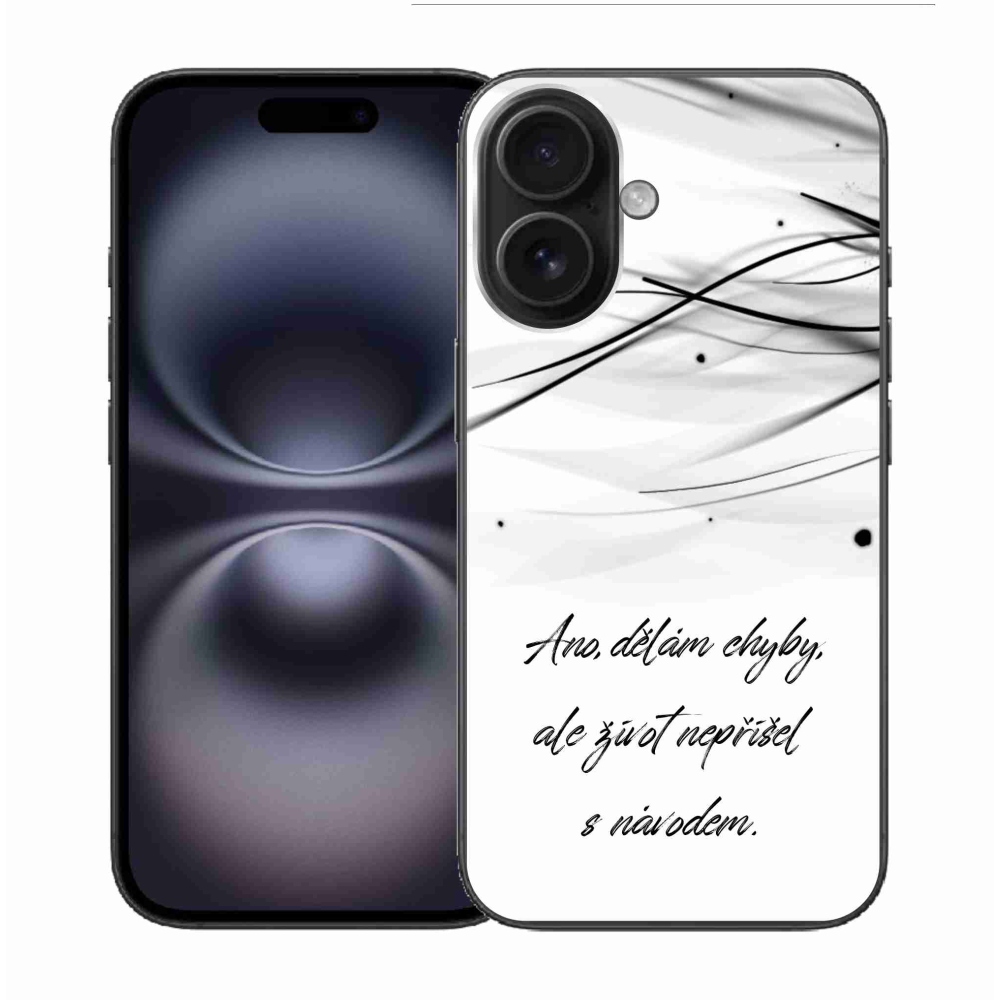 Gelový kryt mmCase na iPhone 16 - citát bílé pozadí