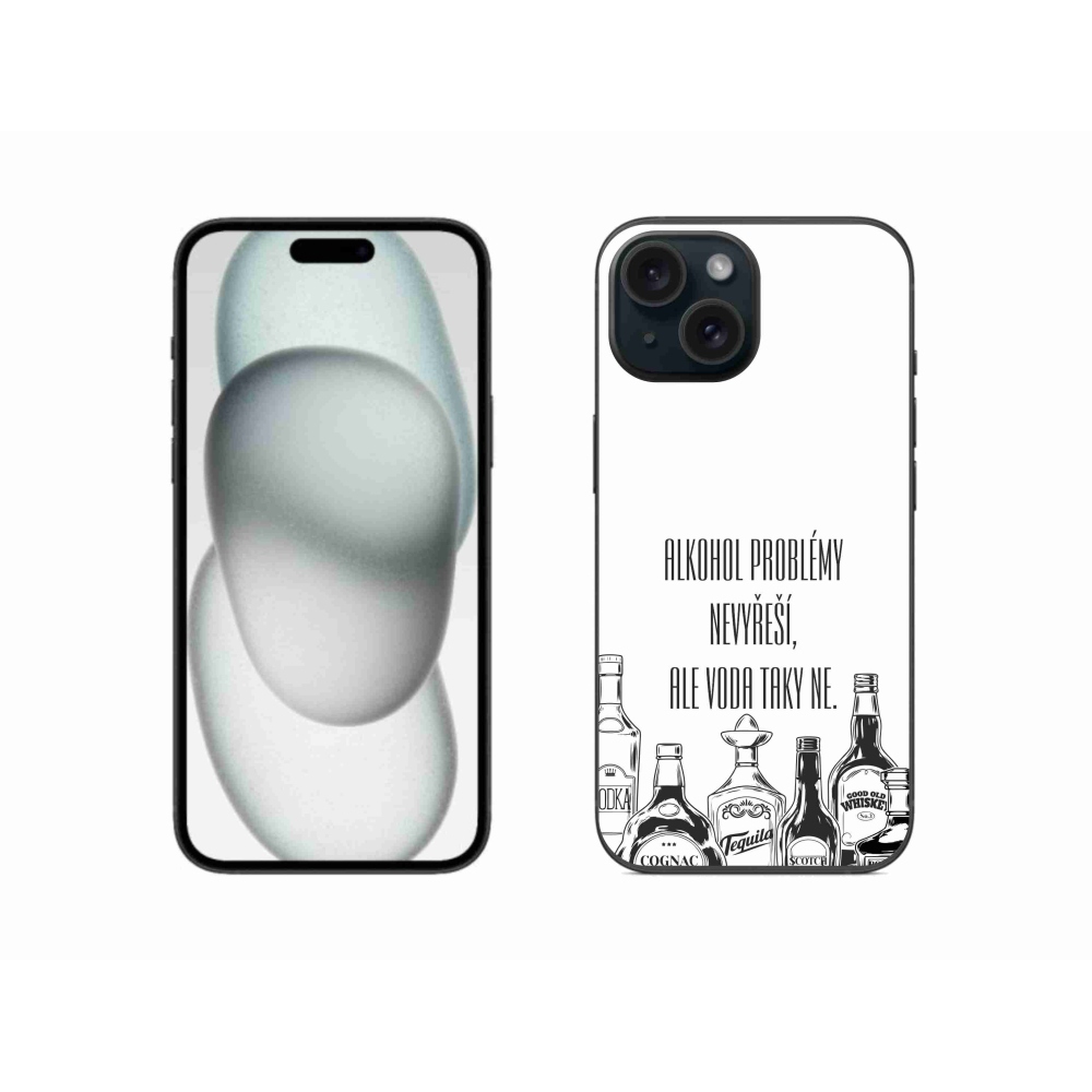 Gelový kryt mmCase na iPhone 15 - vtipný text bílé pozadí