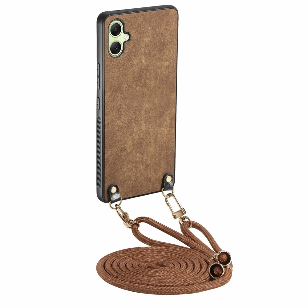 Retro gelový obal se šňůrkou a s umělou kůží na Samsung Galaxy A06 4G - hnědý