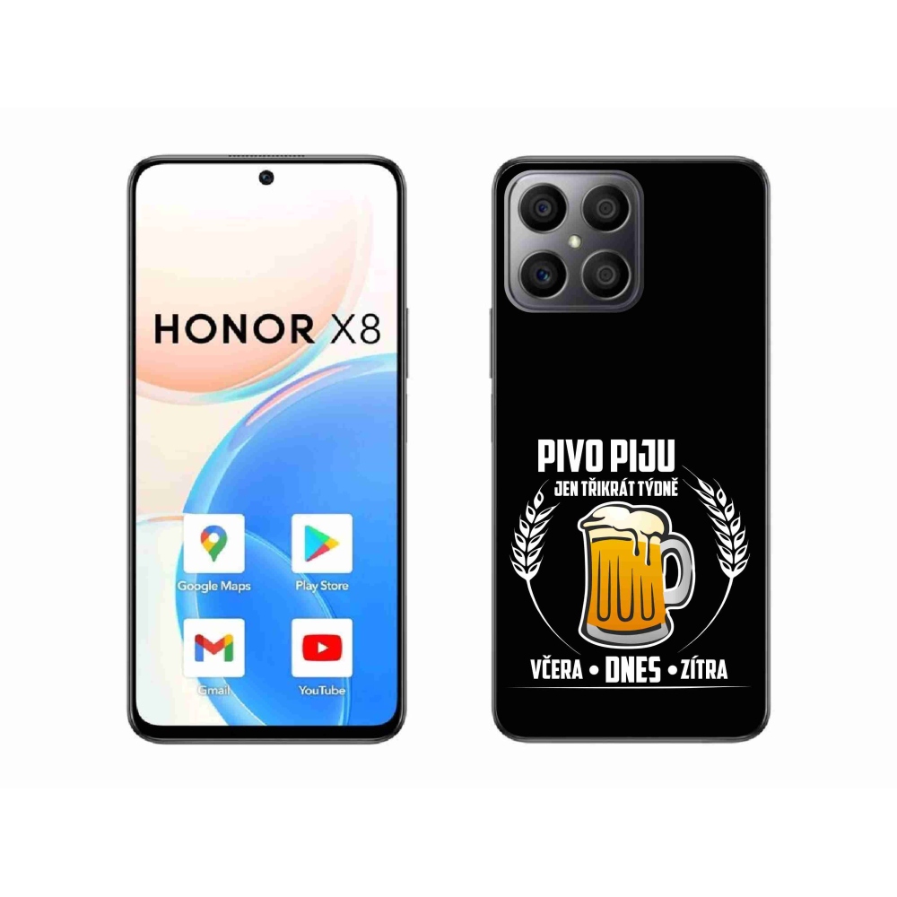 Gelový kryt mmCase na Honor X8 4G - pivní motiv černé pozadí