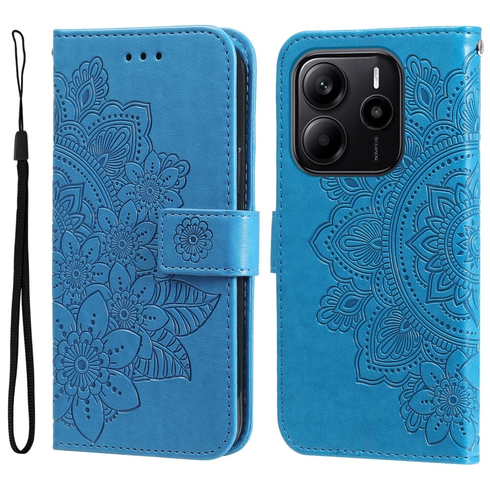 Floral knížkové pouzdro na Xiaomi Redmi Note 14 - modré
