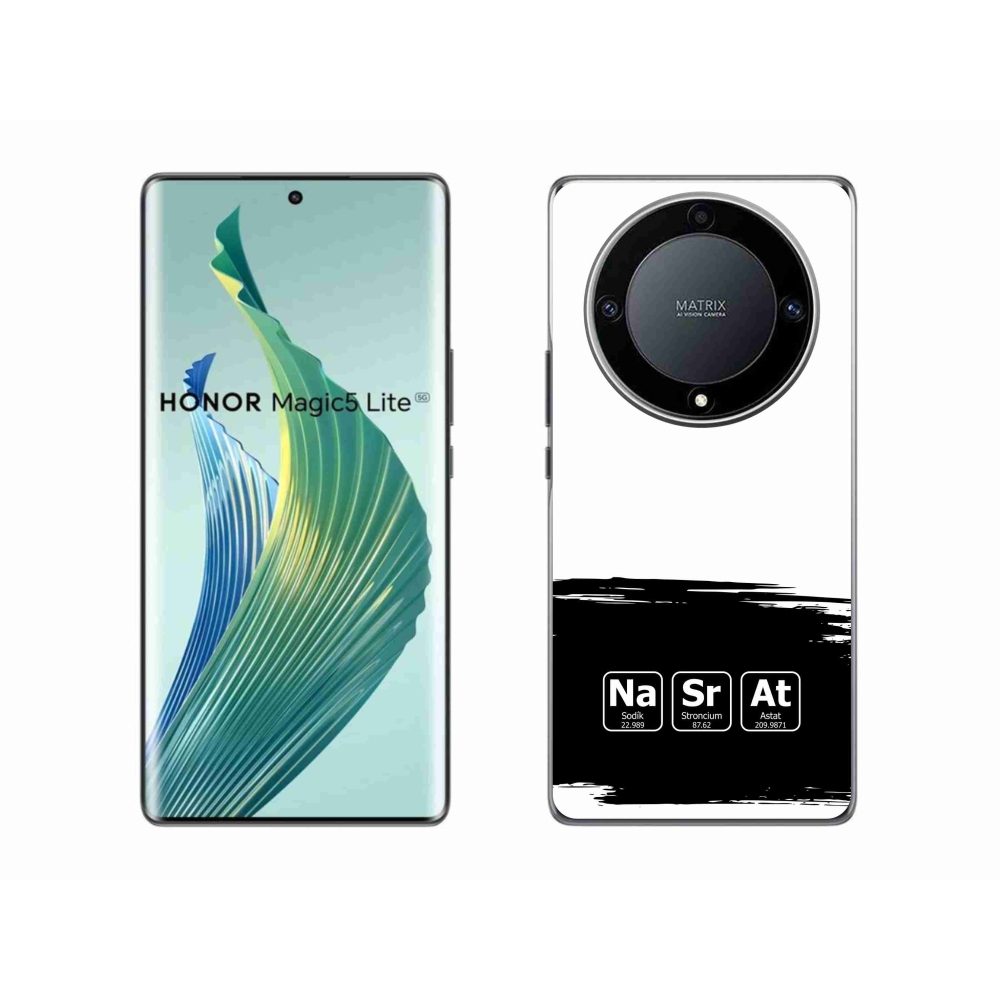 Gelový kryt mmCase na Honor Magic 5 Lite 5G - chemické prvky černobílé pozadí