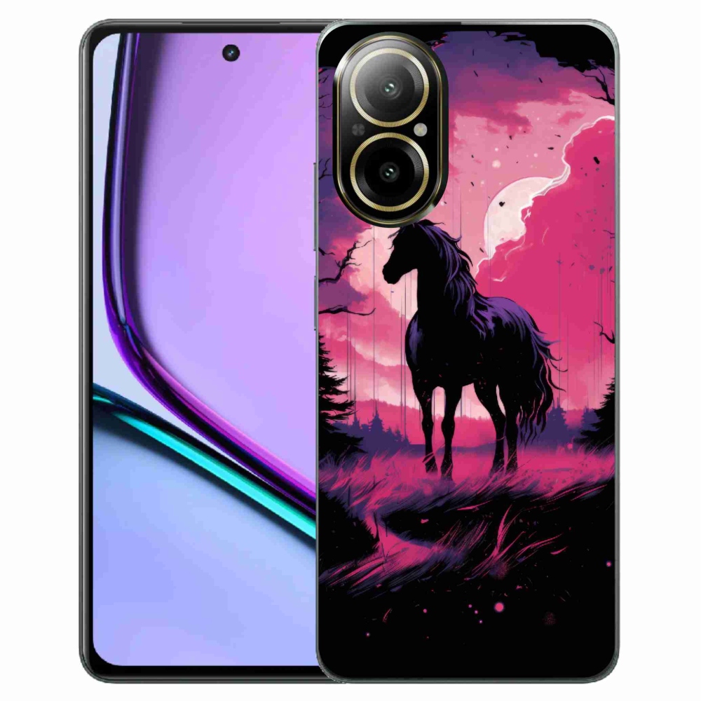 Gelový kryt mmCase na Realme C67 - černý kreslený kůň 1