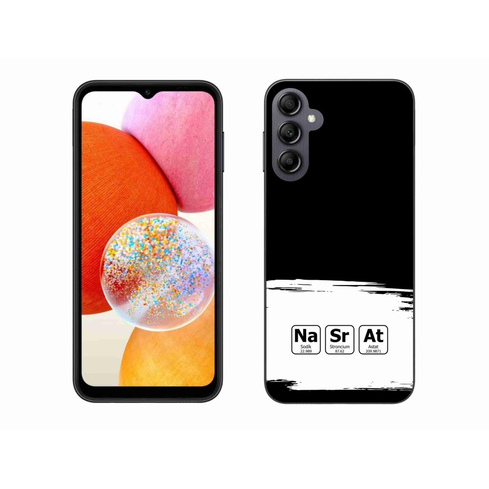 Gelový kryt mmCase na Samsung Galaxy A14 4G/5G - chemické prvky bíločerné pozadí