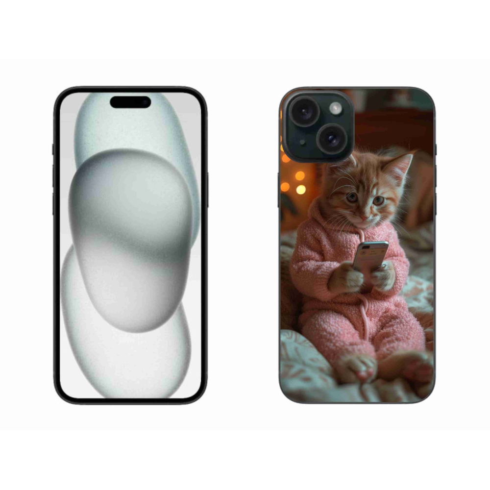 Gelový kryt mmCase na iPhone 15 Plus - kotě s mobilem