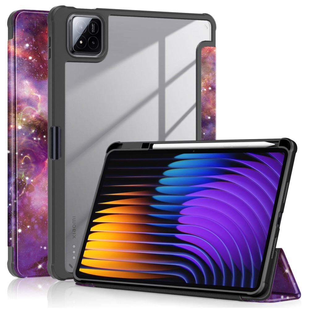 Pattern chytré polohovací pouzdro s průhlednými zády na tablet Xiaomi Pad 7/7 Pro - vesmír