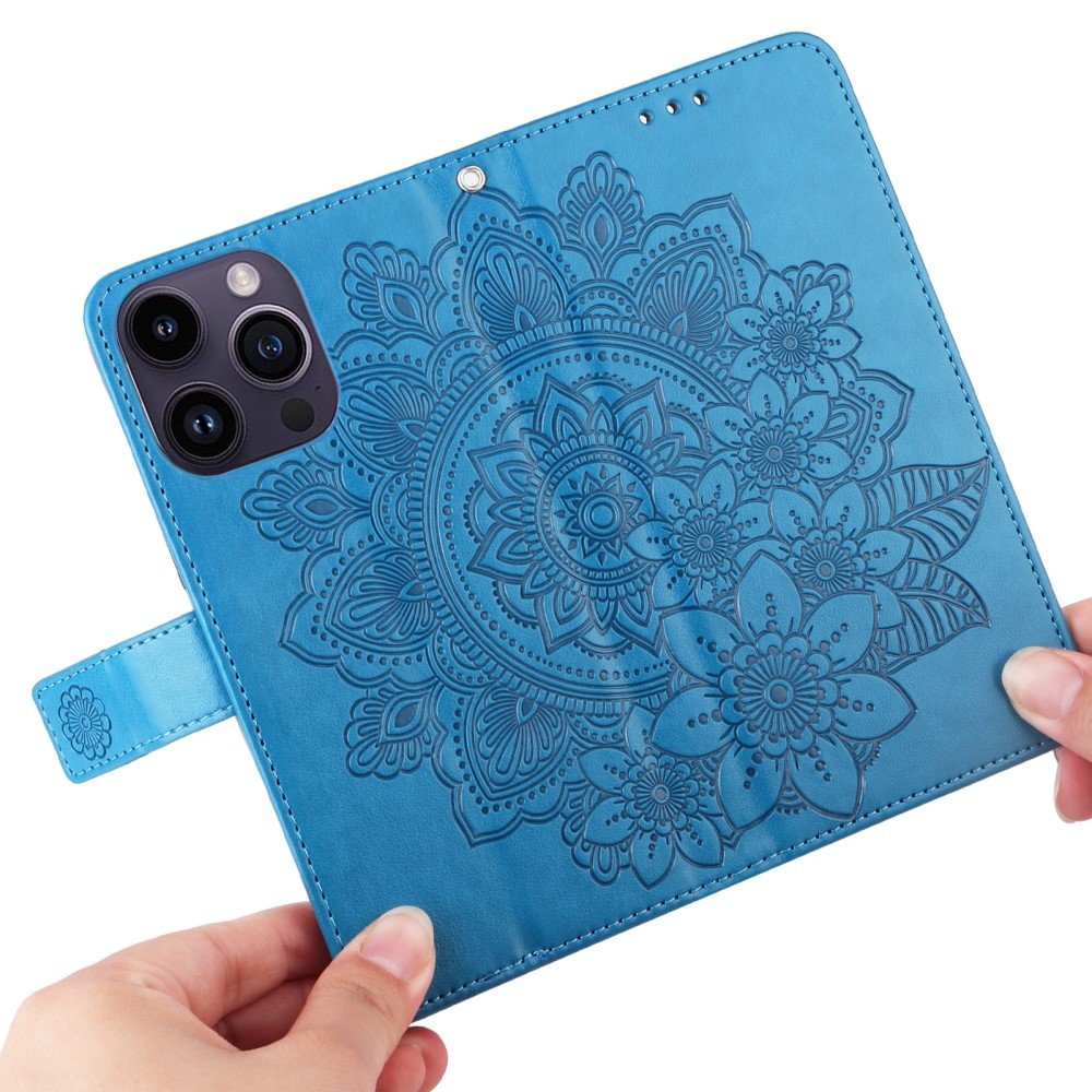 Mandala knížkové pouzdro na iPhone 15 Pro - modré