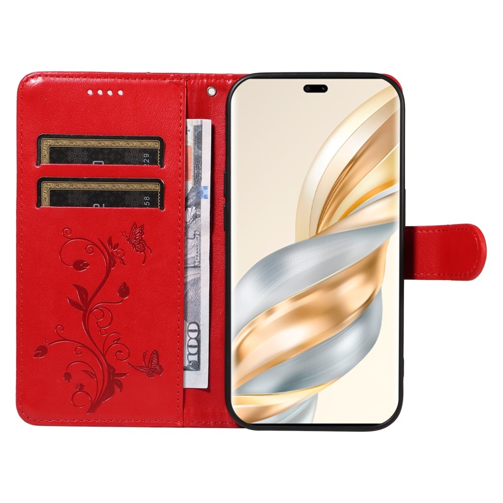 Flowers knížkové pouzdro na Honor Magic 7 Lite 5G - červené