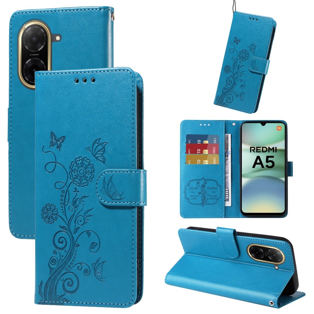 Flowery knížkové pouzdro na Xiaomi Redmi A5 (173.45x79.35x8.45mm) - modré