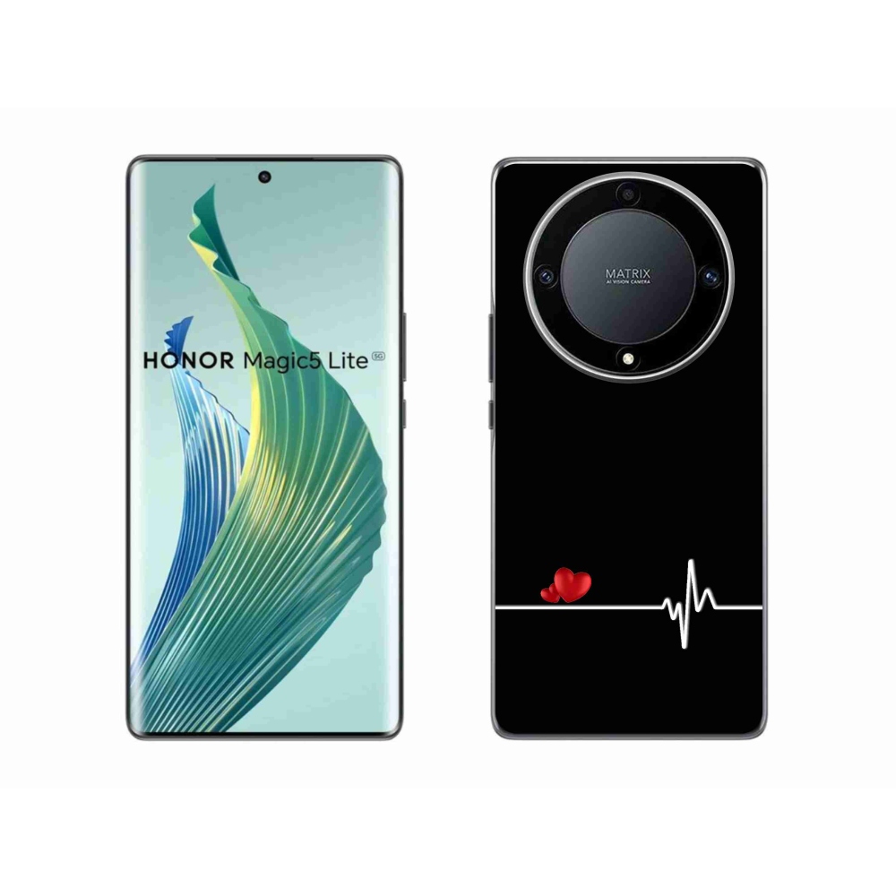 Gelový kryt mmCase na Honor Magic 5 Lite 5G - srdce a tep černé pozadí