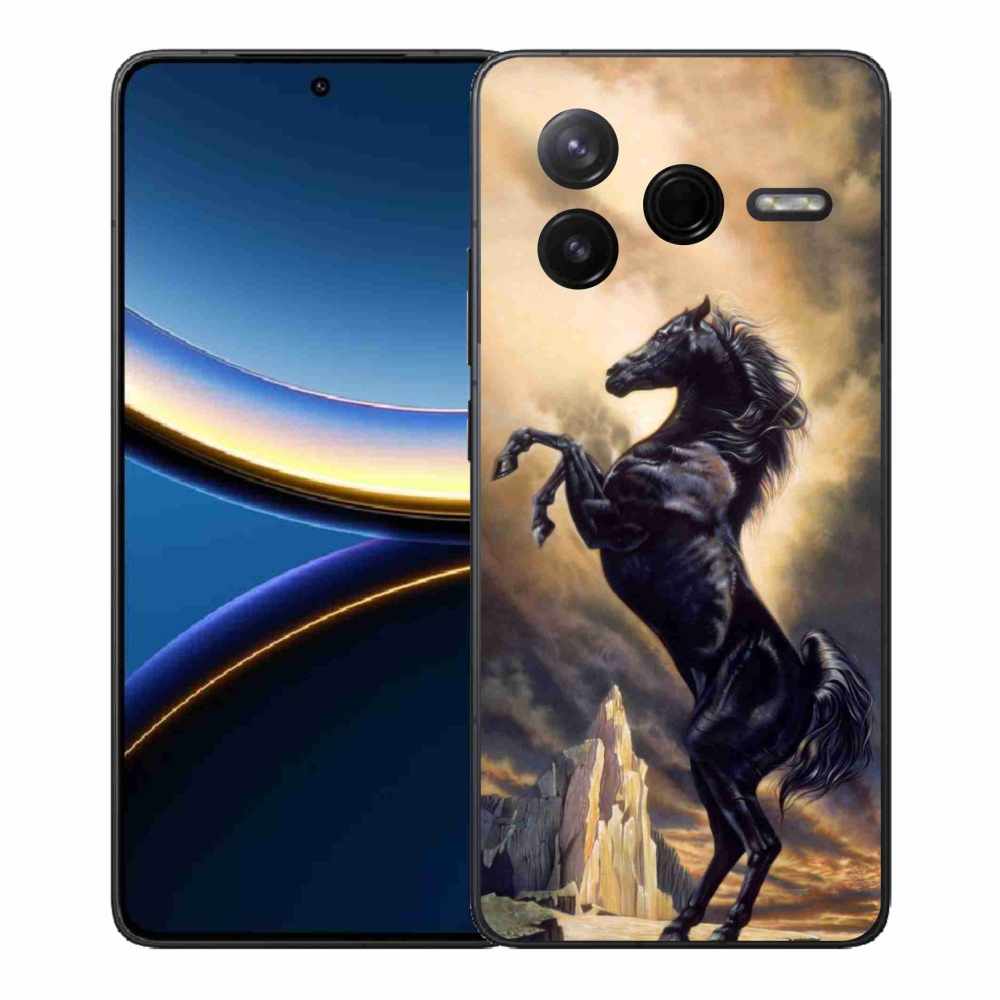 Gelový kryt mmCase na Xiaomi Poco F7 Pro - černý kreslený kůň