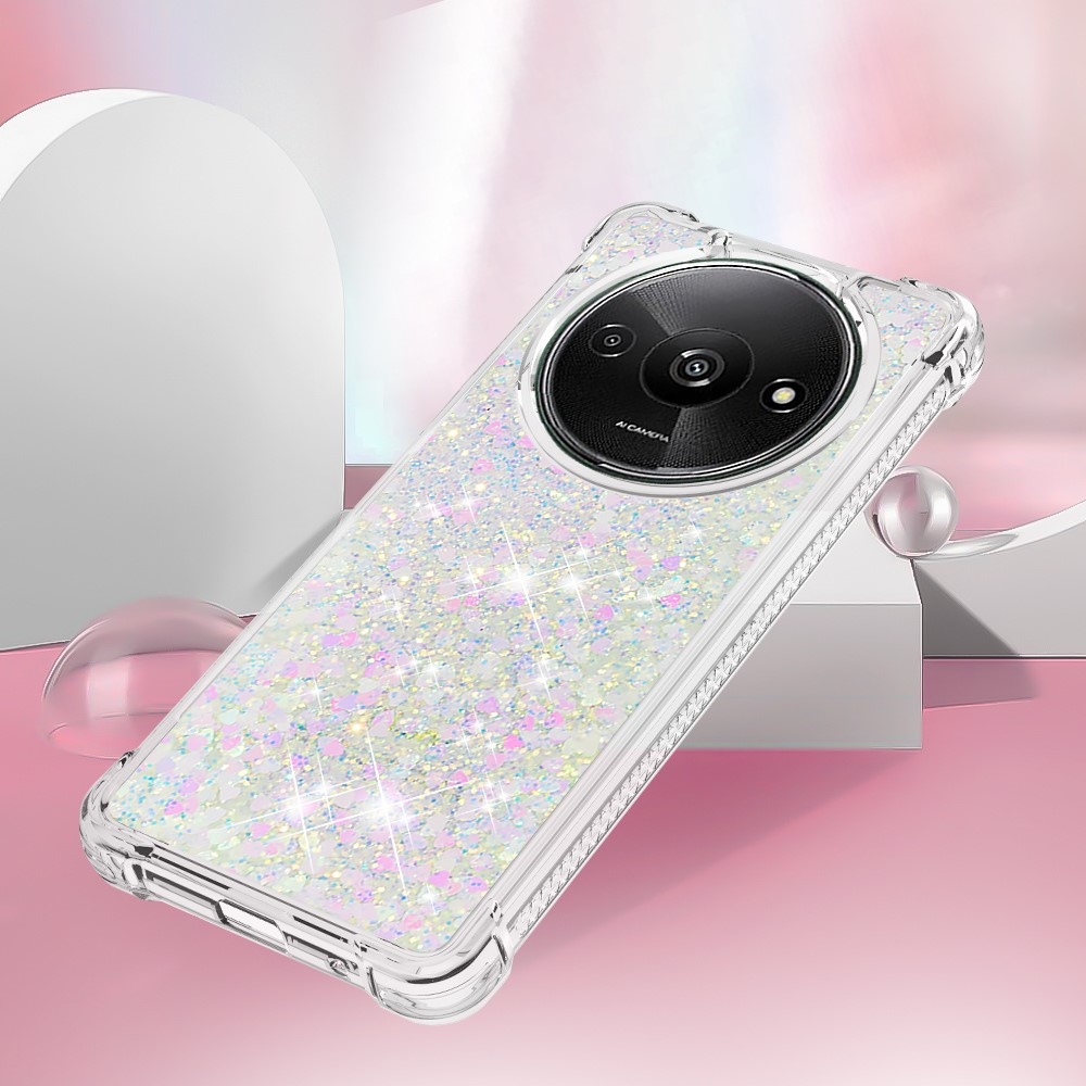 Glitter gelový přesýpací obal na Xiaomi Redmi A3 - růžovostříbrný/srdíčka