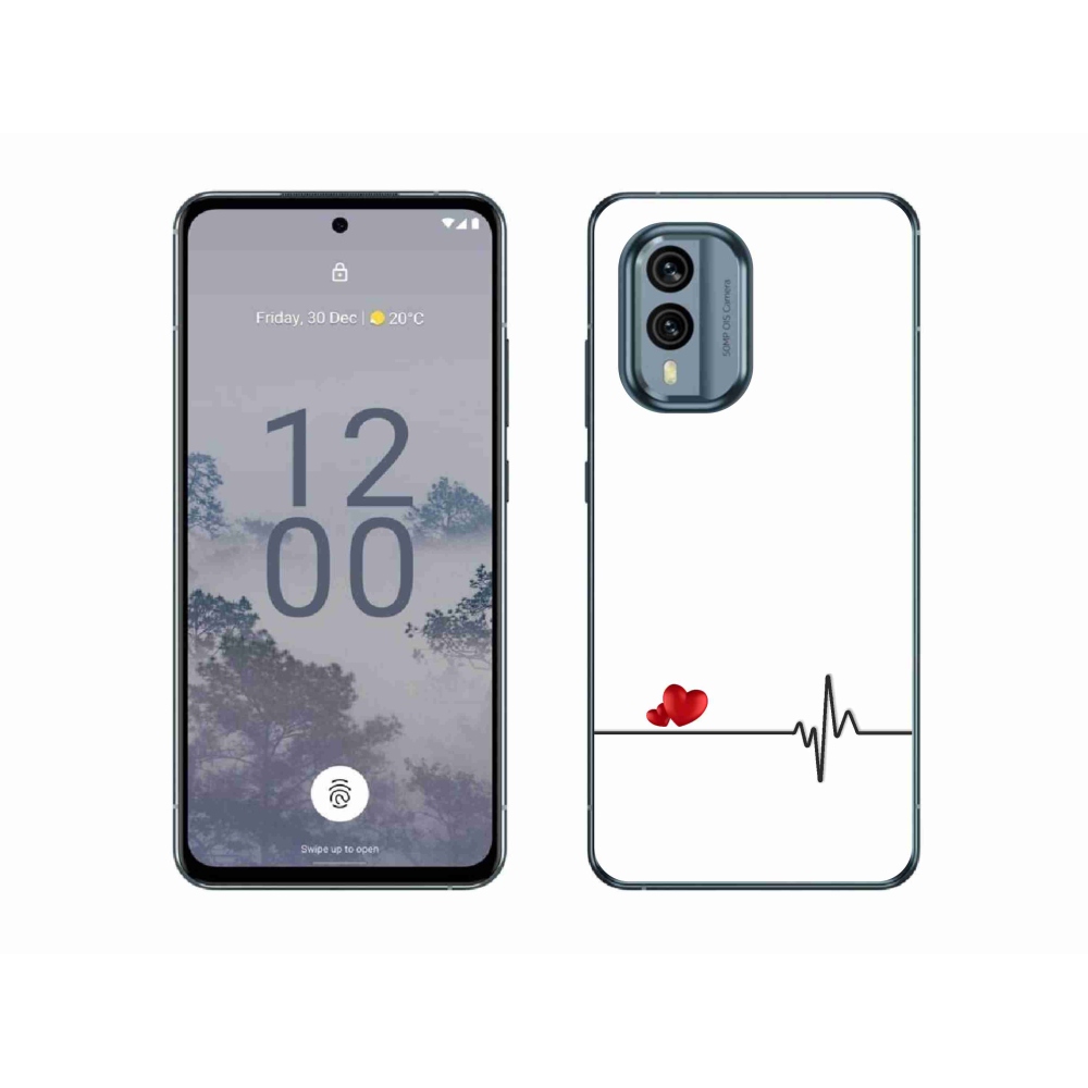 Gelový kryt mmCase na Nokia X30 5G - srdce a tep bílé pozadí