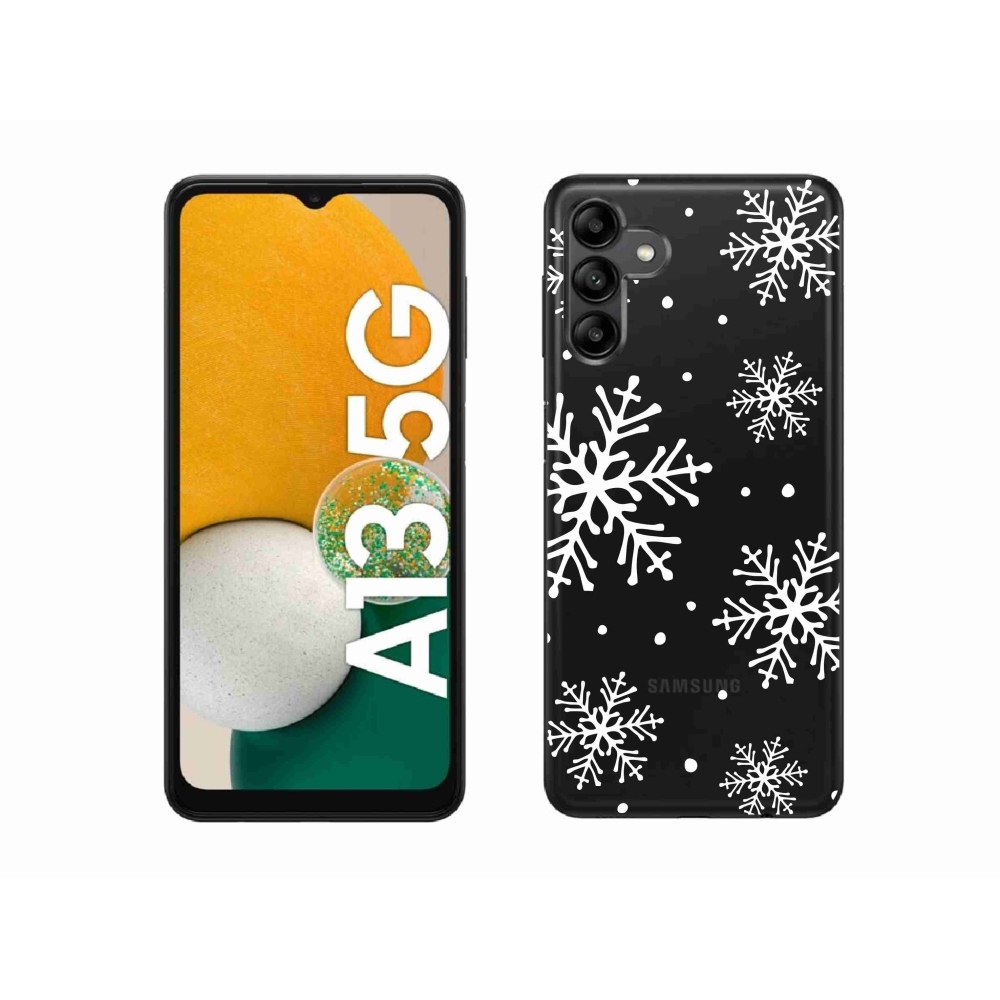 Gelový kryt mmCase na Samsung Galaxy A13 5G - bílé vločky na průhledném pozadí