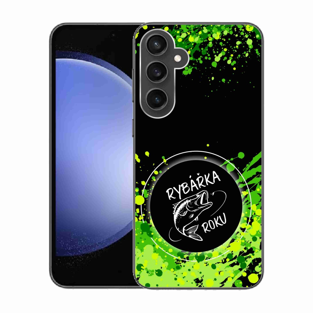 Gelový kryt mmCase na Samsung Galaxy S23 FE - rybářka roku černé pozadí
