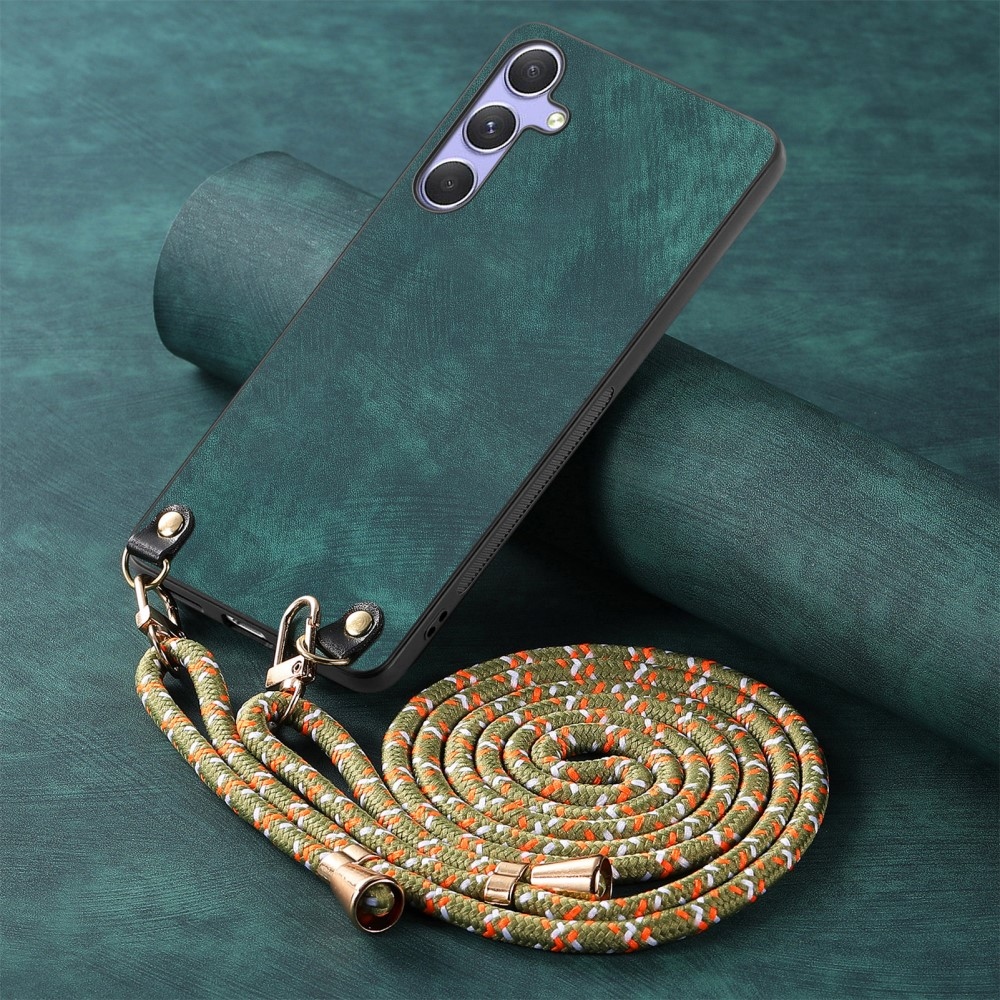 Retro gelový obal se šňůrkou a s umělou kůží na Samsung Galaxy A26 5G - zelený