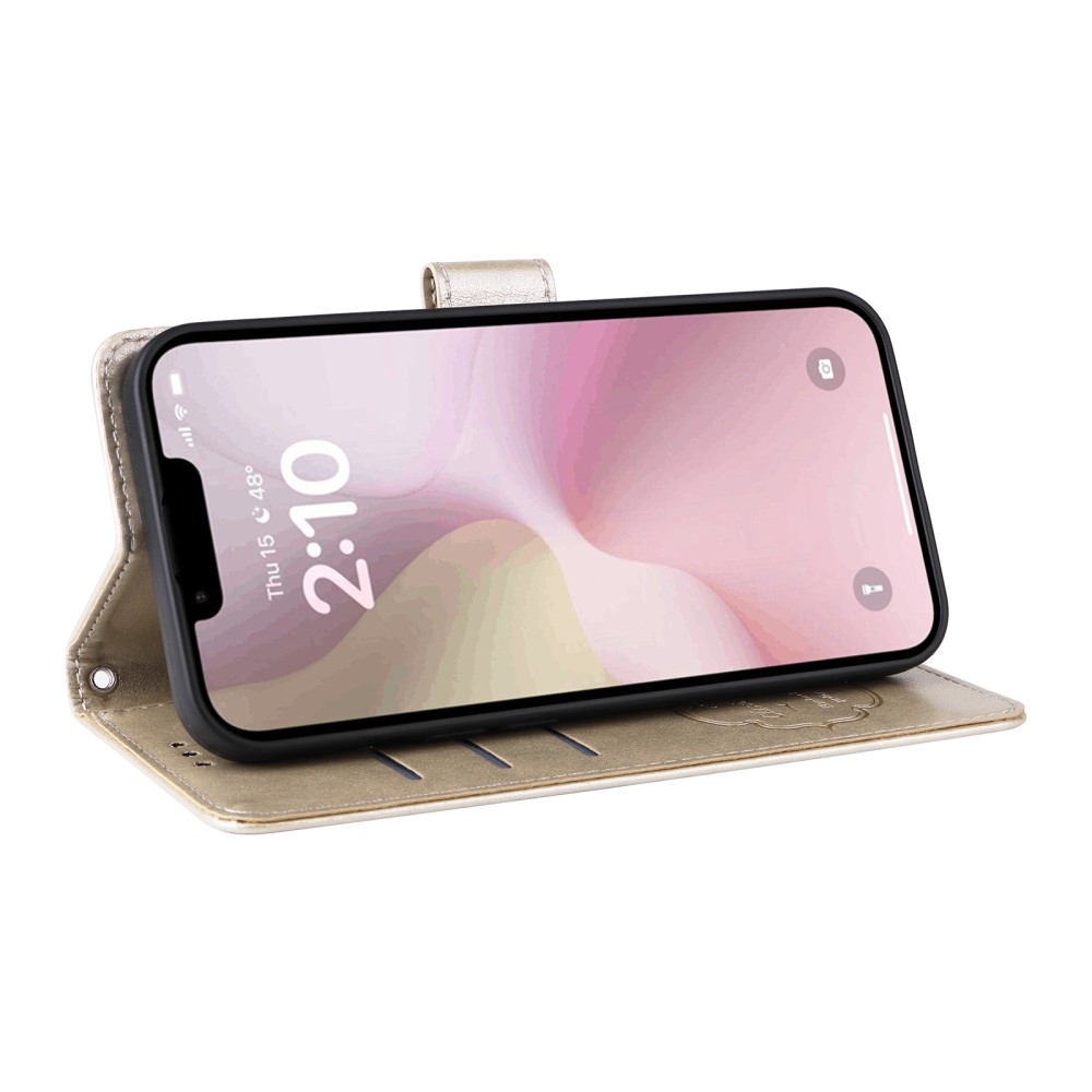 Flowery knížkové pouzdro na iPhone 16e - zlaté