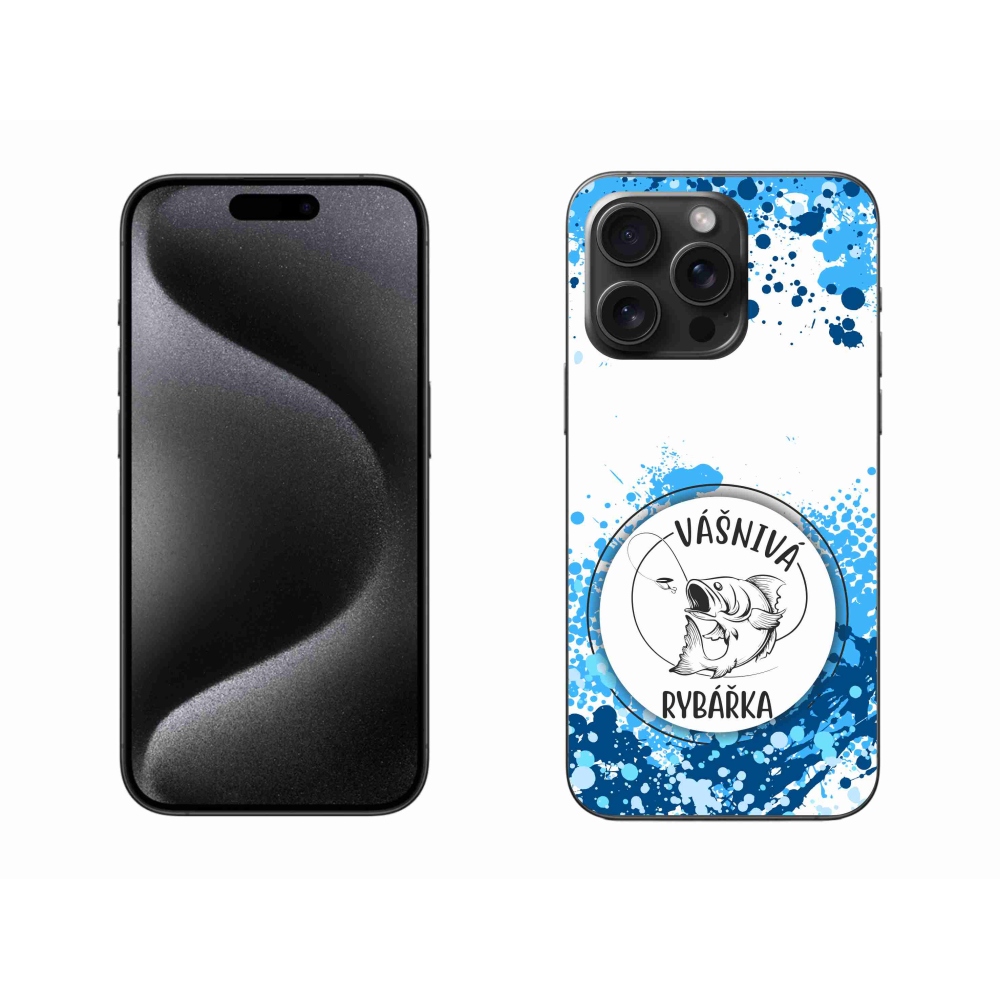 Gelový kryt mmCase na iPhone 15 Pro Max - vášnivá rybářka bílé pozadí