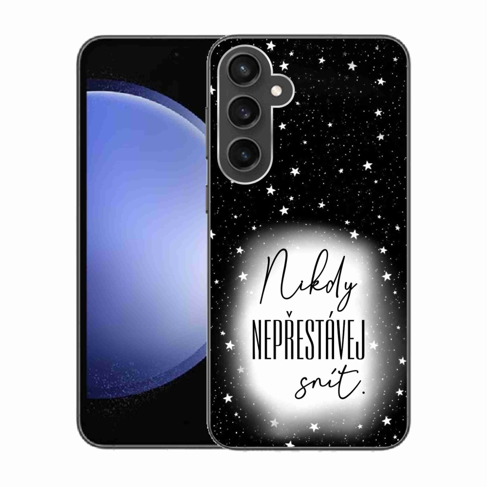 Gelový kryt mmCase na Samsung Galaxy S23 FE - citát 1 bíločerné pozadí