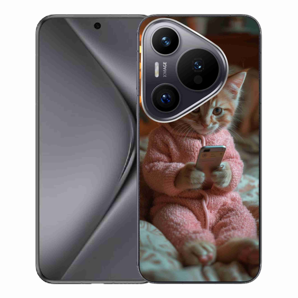 Gelový kryt mmCase na Huawei Pura 70 Pro - kotě s mobilem