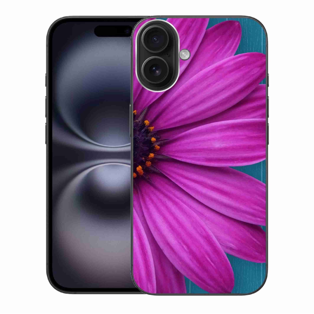 Gelový obal mmCase na iPhone 16 Plus - fialová kopretina