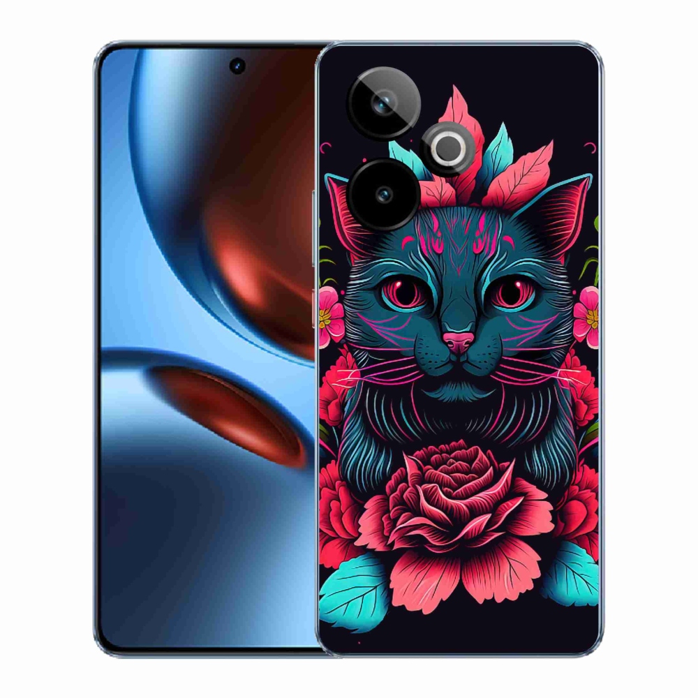 Gelový kryt mmCase na Realme GT 7 5G/GT 7T 5G - květiny a kočka