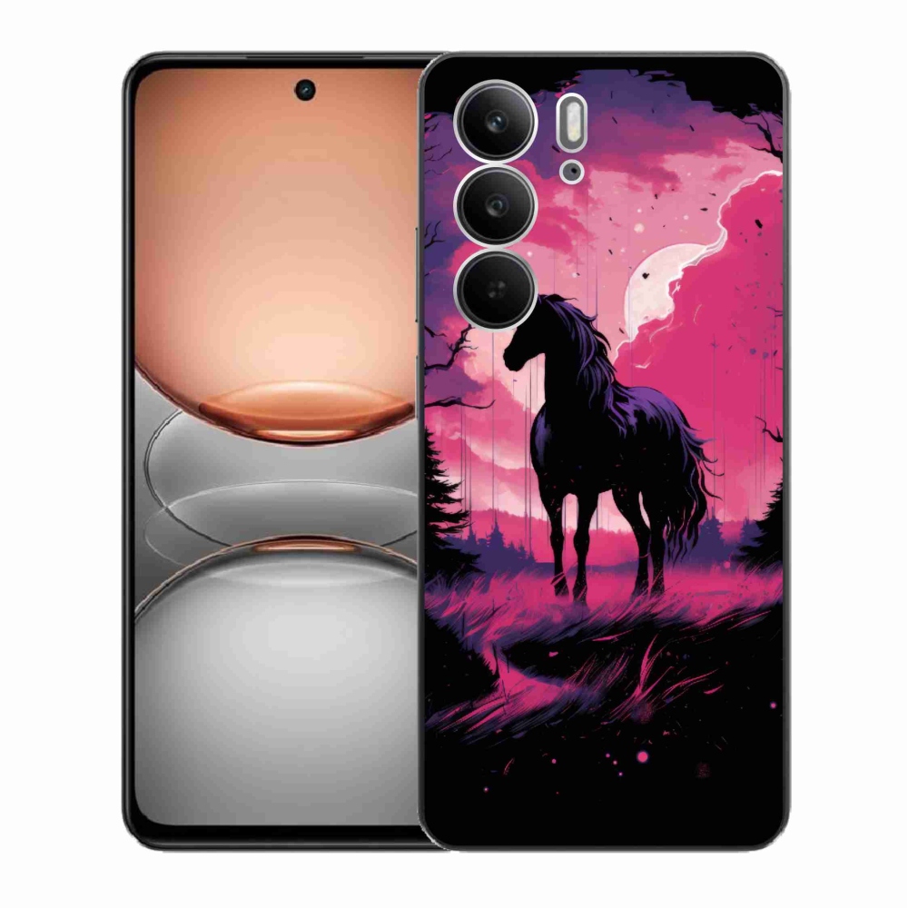 Gelový kryt mmCase na Realme C75 - černý kreslený kůň 1