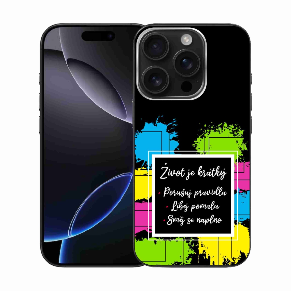 Gelový kryt mmCase na iPhone 16 Pro - citát 5 černé pozadí