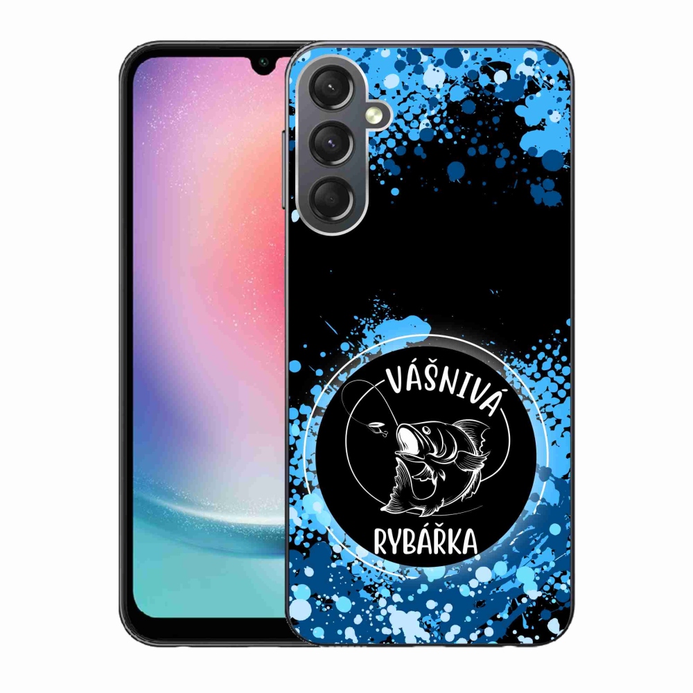 Gelový kryt mmCase na Samsung Galaxy A24 - vášnivá rybářka černé pozadí