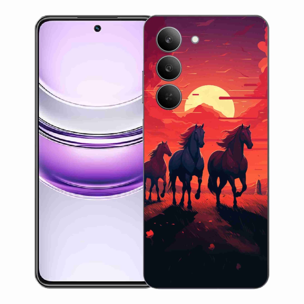 Gelový kryt mmCase na Realme 14x 5G - koně a západ slunce