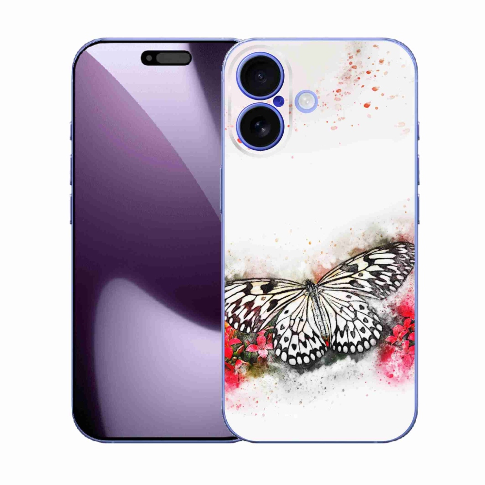 Gelový kryt mmCase na iPhone 17 - černobílý motýl