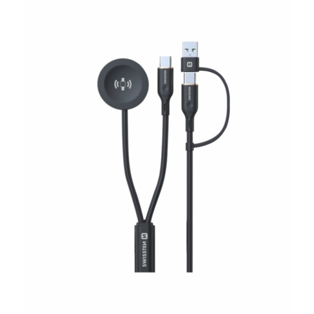 Swissten magnetický kabel 2v1 pro Samsung Galaxy Watch a USB-C, USB-C (USB-A), 1,5m - černý