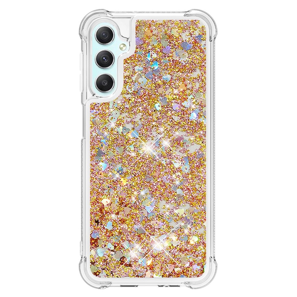 Glitter přesýpací gelový obal na Samsung Galaxy A24 - zlatý/srdíčka	