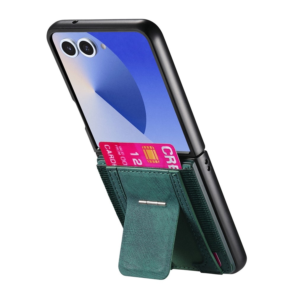 Luxurious plastový kryt s umělou kůží na Samsung Galaxy Z Flip7 5G - zelený
