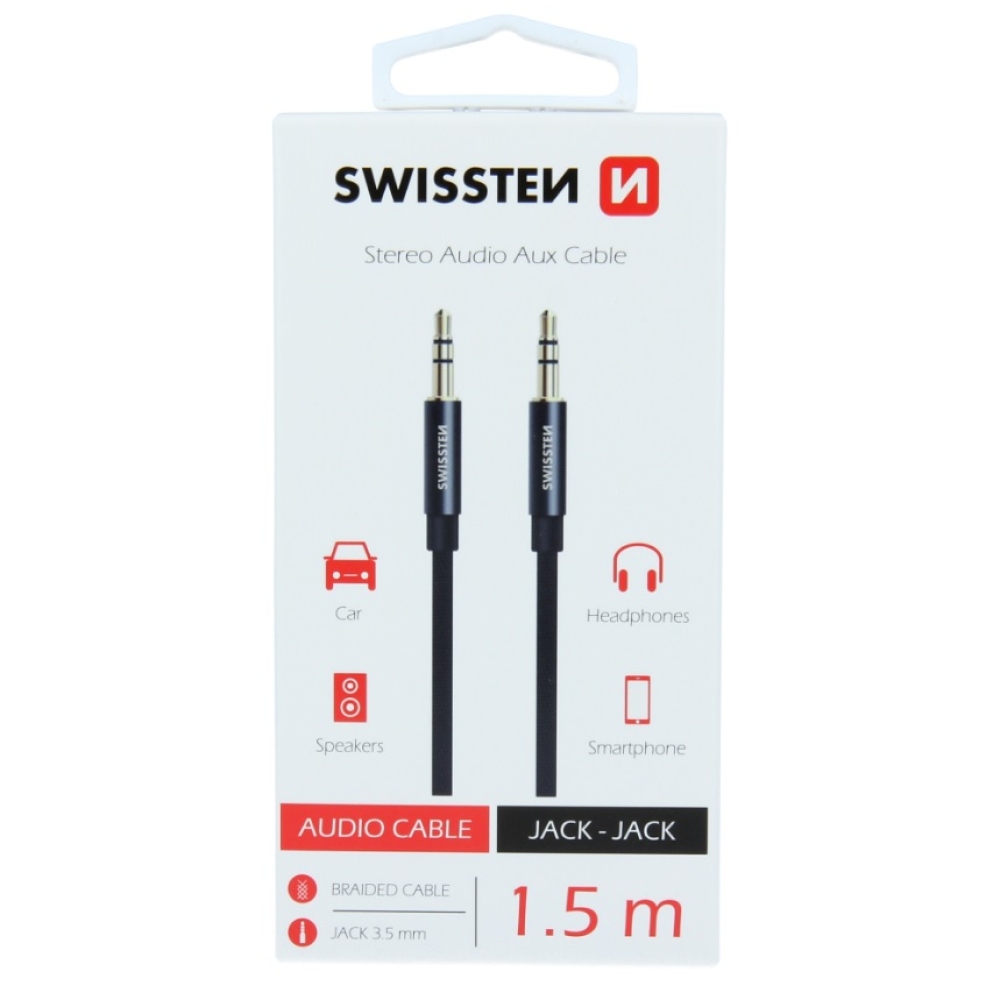 Audio kabel Swissten textile JACK - JACK 1,5 m - černý