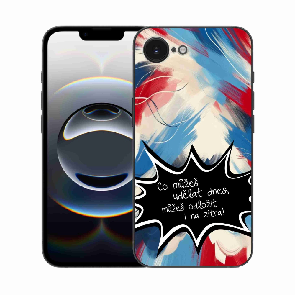 Gelový kryt mmCase na iPhone 16e - vtipný text 9 černé pozadí