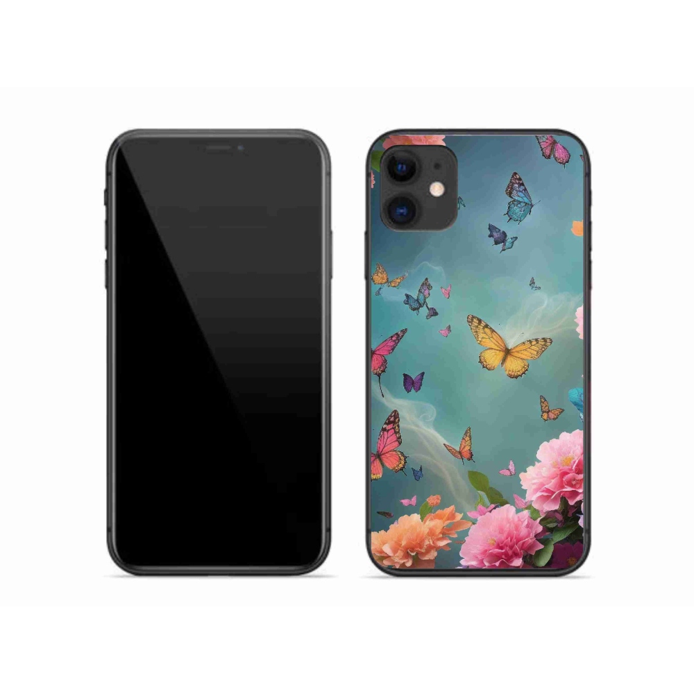 Gelový kryt mmCase na iPhone 11 - barevné květy a motýli