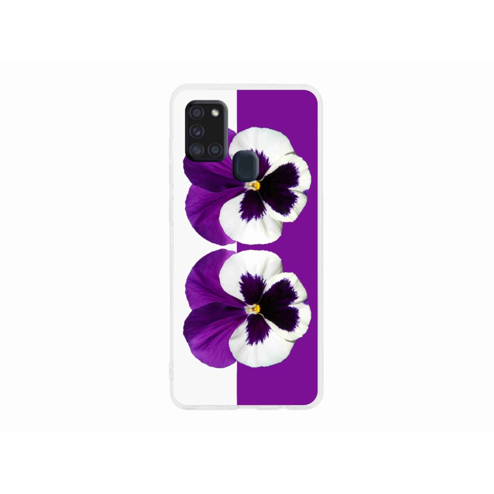 Gelový kryt mmCase na Samsung Galaxy A21s - fialovobílý květ