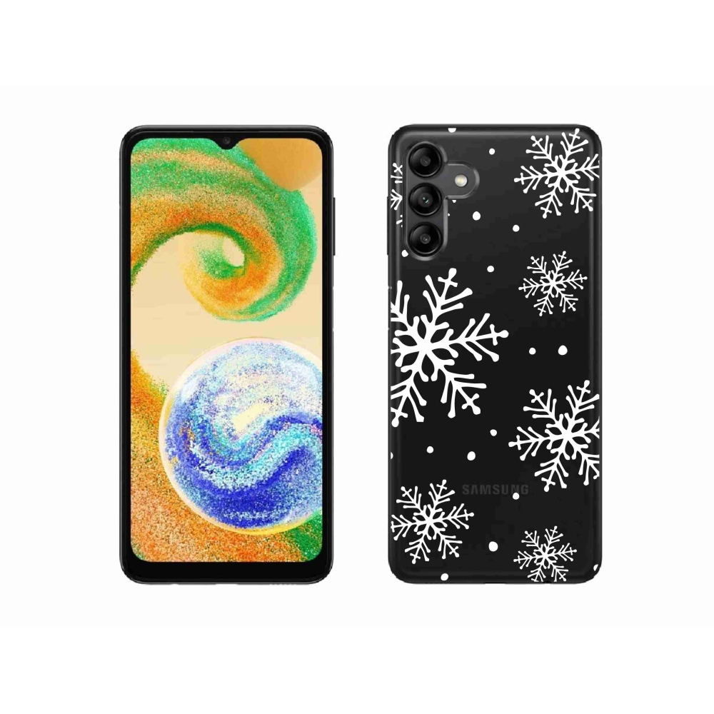 Gelový kryt mmCase na Samsung Galaxy A04s (164.7x76.7x9.1mm) - bílé vločky na průhledném pozadí