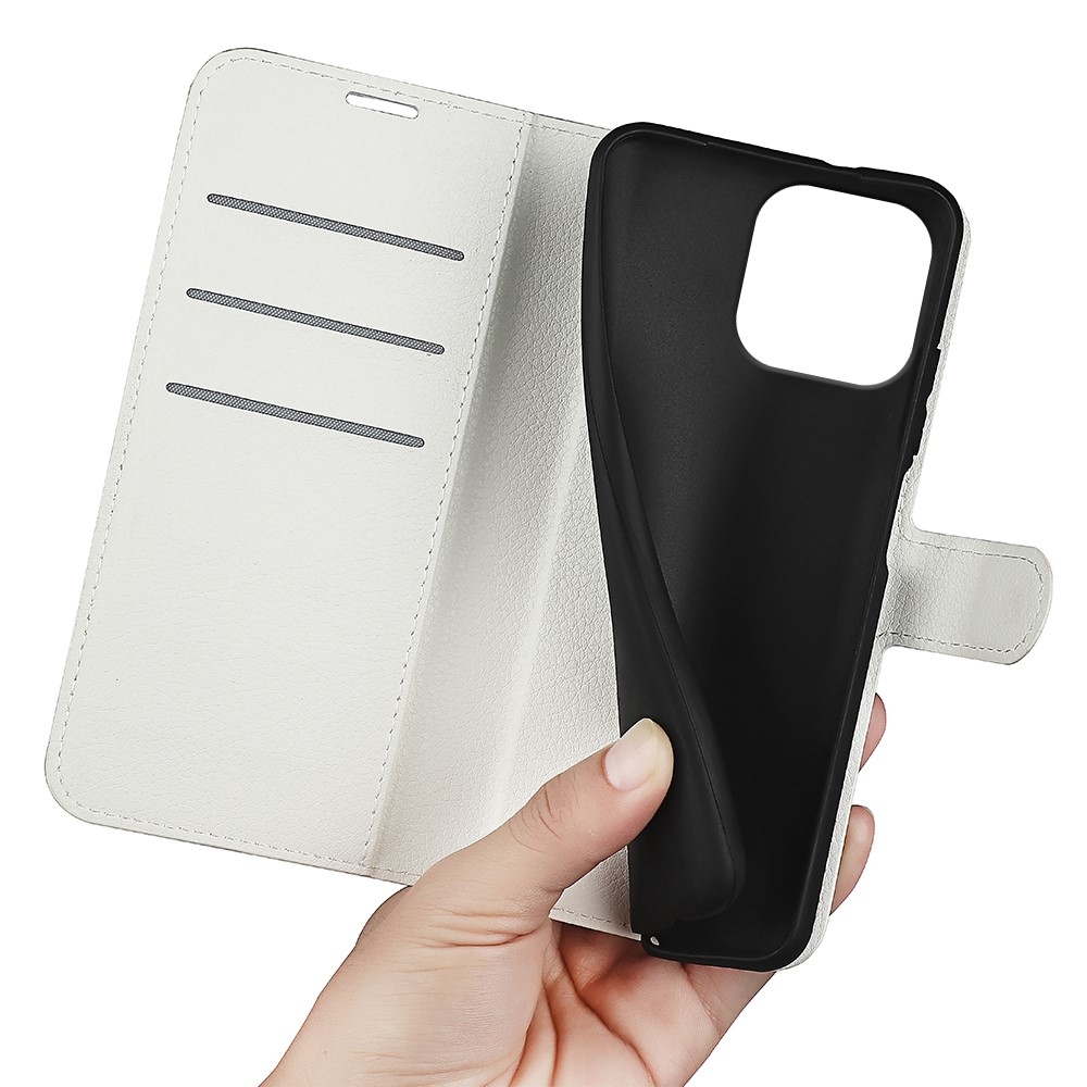 Litchi knížkové pouzdro na iPhone 16 Pro - bílé