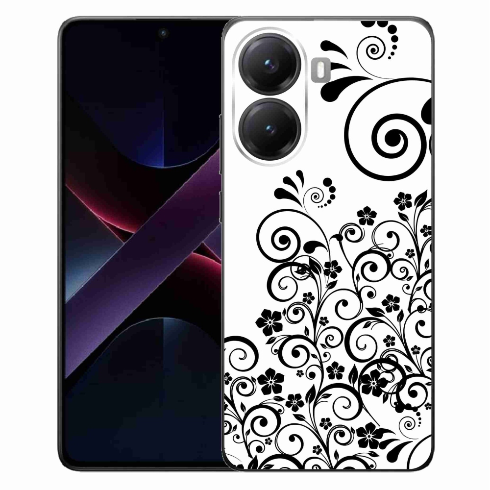 Gelový kryt mmCase na Xiaomi Poco X7 Pro 5G - černobílé květinové vzory
