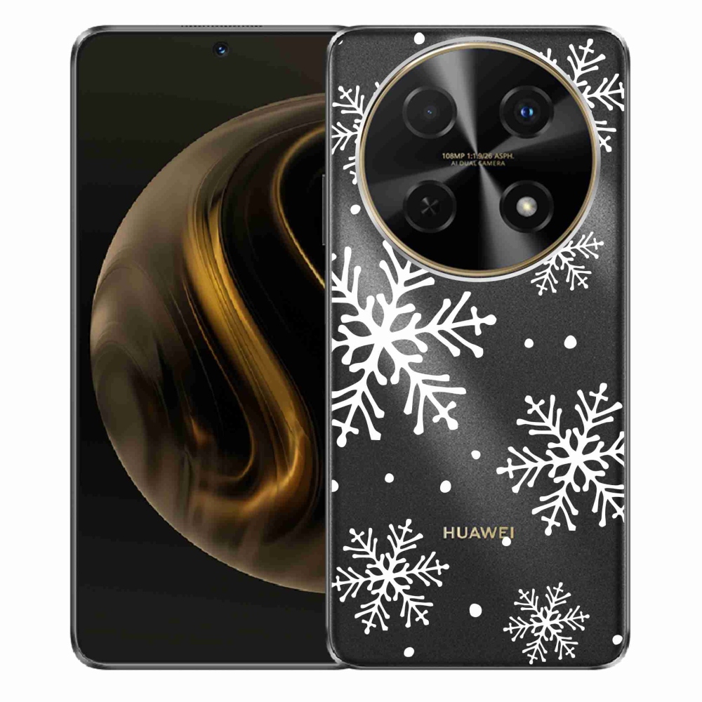 Gelový kryt mmCase na Huawei Nova 12i - bílé vločky na průhledném pozadí