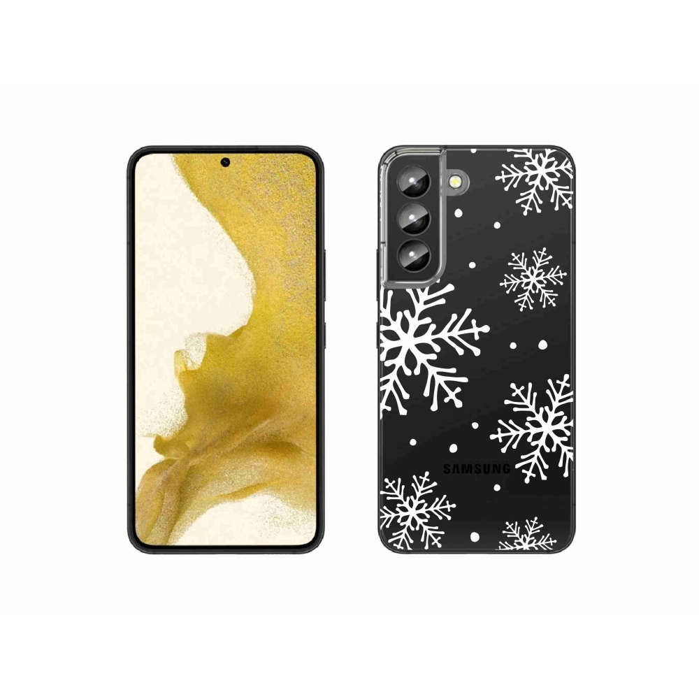 Gelový kryt mmCase na Samsung Galaxy S22 5G - bílé vločky na průhledném pozadí