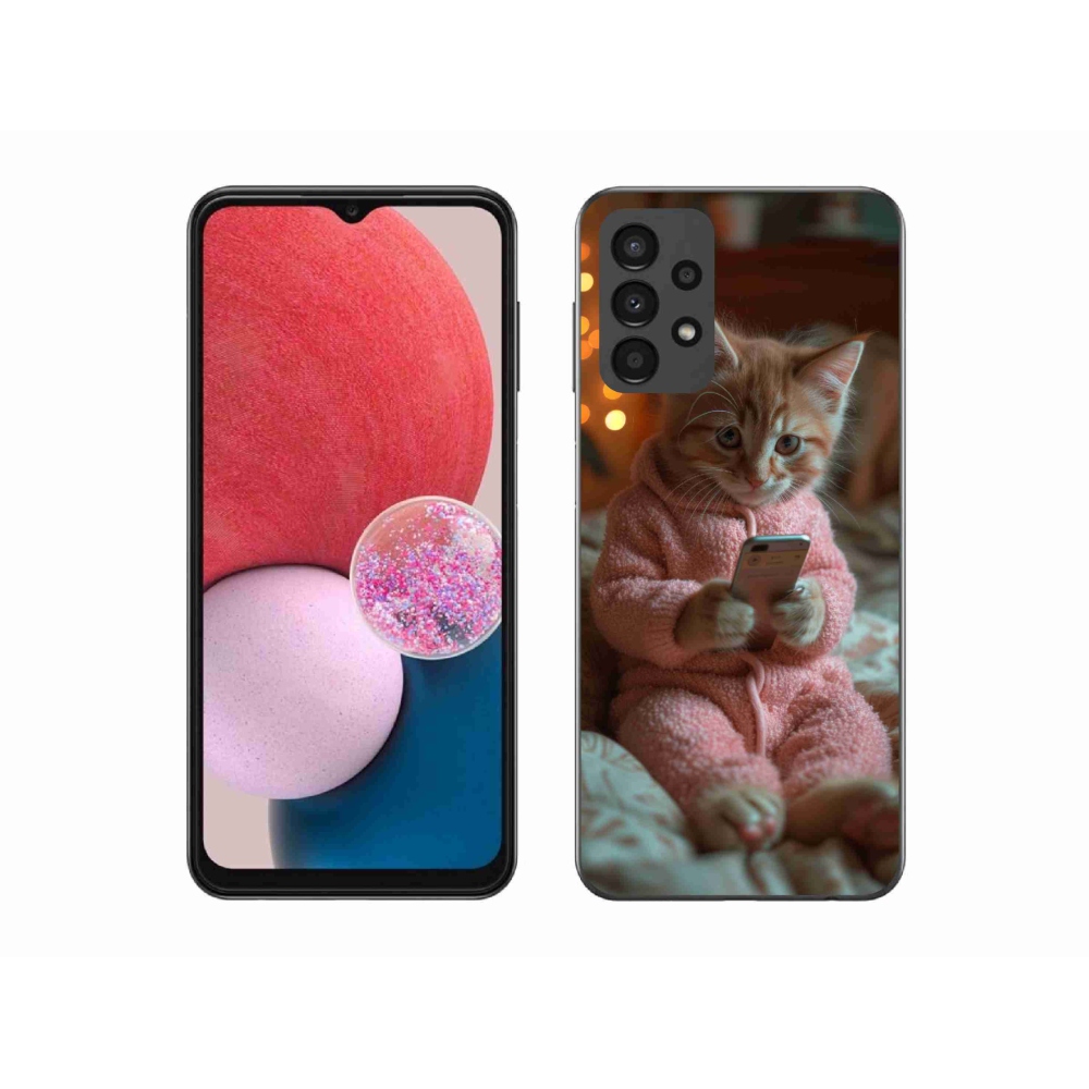 Gelový kryt mmCase na Samsung Galaxy A13 4G - kotě s mobilem